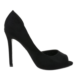 Black asymmetrical suede high heels M282P Black asymmetrical suede high heels M282P