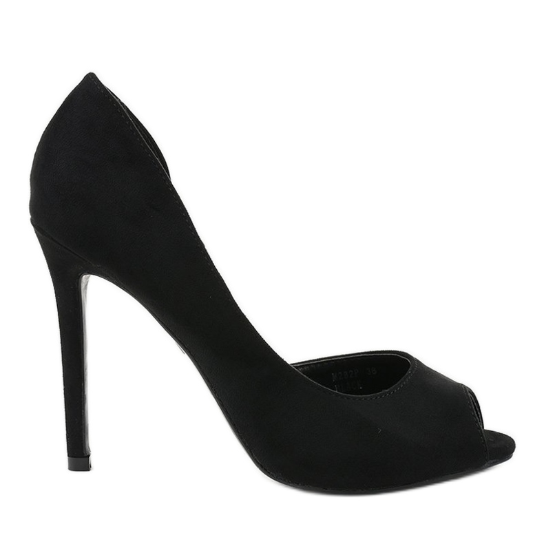 Black asymmetrical suede high heels M282P