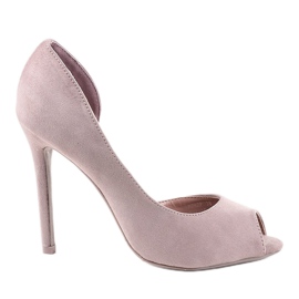 Pink asymmetrical suede high heels M282P