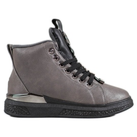 SHELOVET Lace-up boots with glitter grey