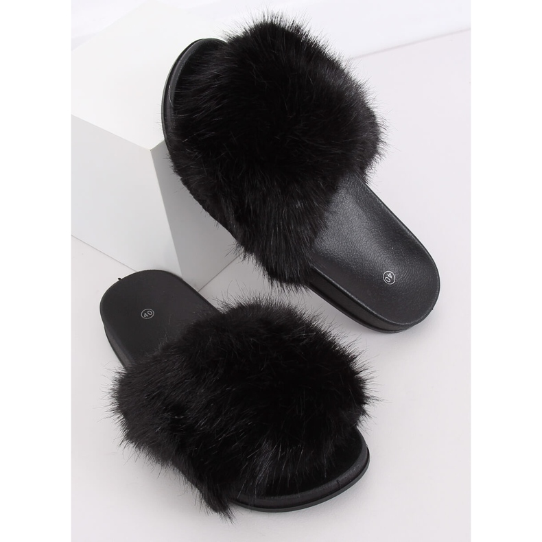 Black Slippers with fur black CK107P Black