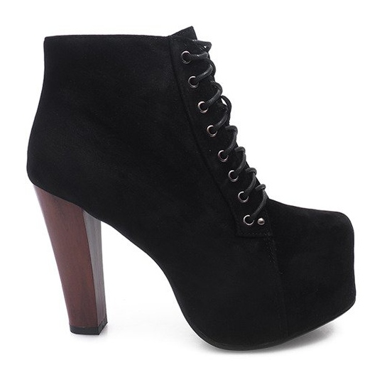 Suede Solid Boots On Heel B753 Black