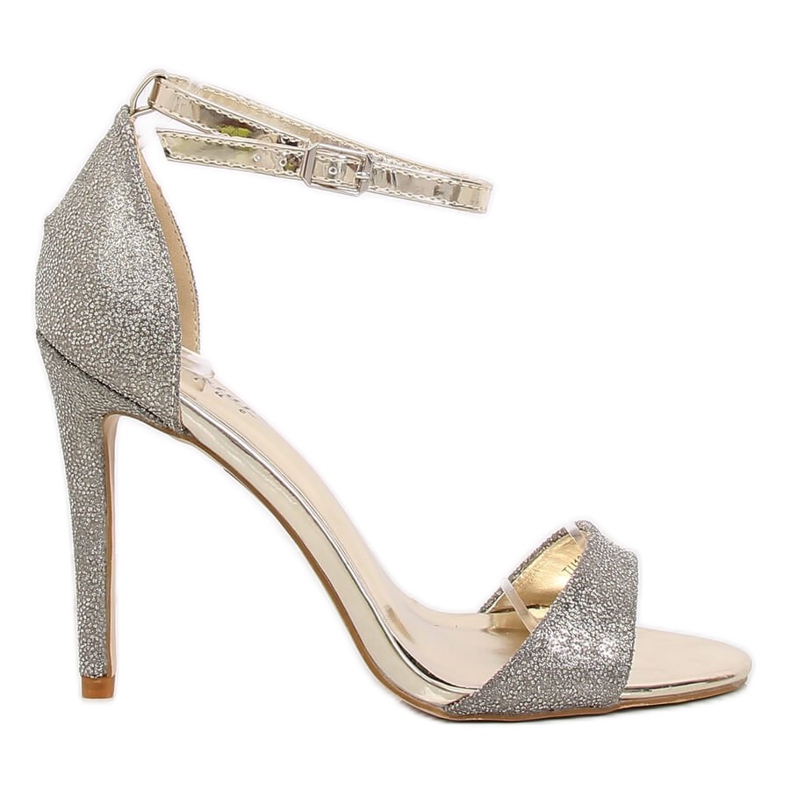 Gold sandals on a high heel TU130 Gold grey yellow