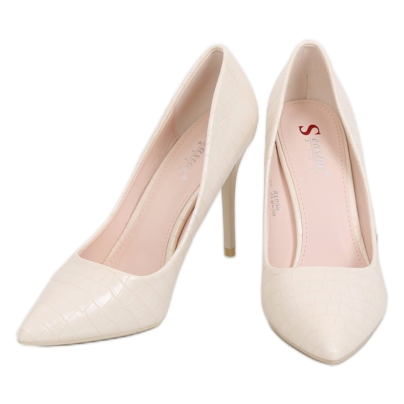 Women's high heels snake skin beige GG-81P Beige
