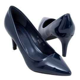 Navy blue lacquered women's high heels LL-185P Blue