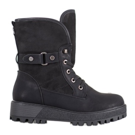 SHELOVET Lace-up boots with sheepskin black
