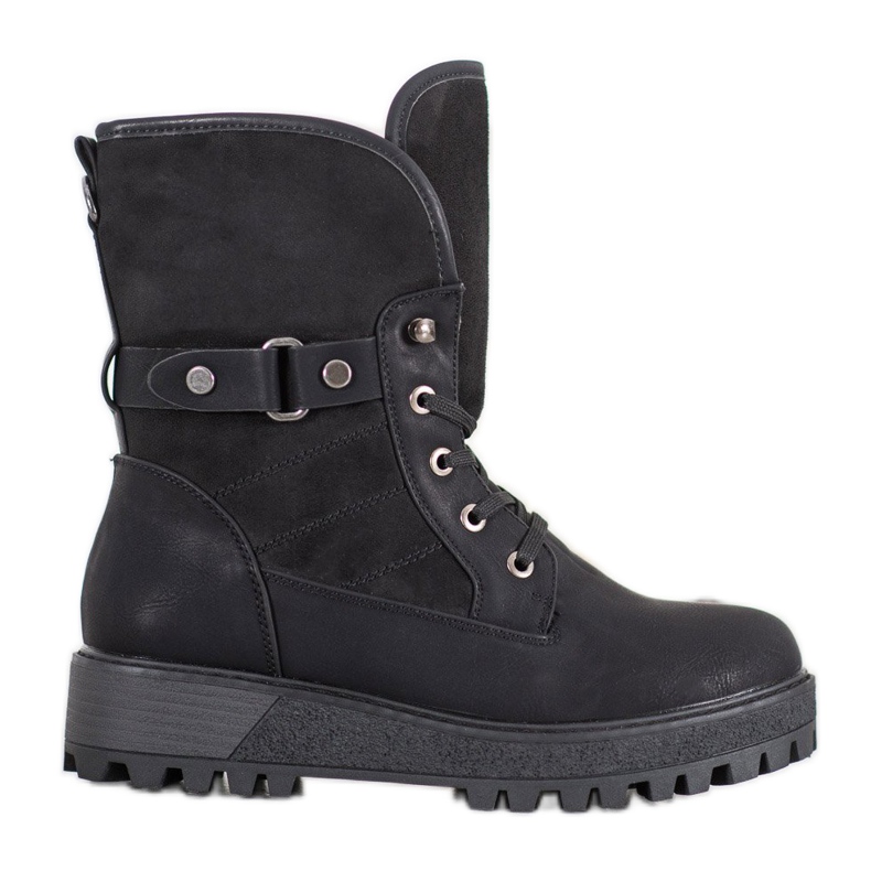 SHELOVET Lace-up boots with sheepskin black