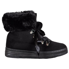Queen Vivi Lace-up Booties With Fur black