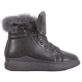 SHELOVET Tied Booties With Fur grey