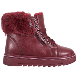 SHELOVET Burgundy boots with fur red