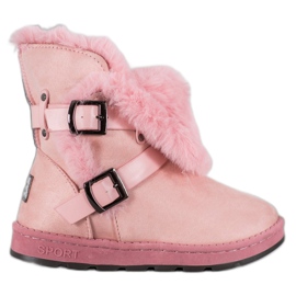 Bona Suede Mukluki With Stripes pink