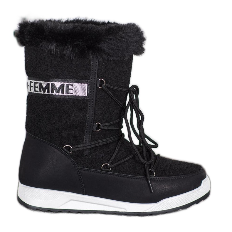 Small Swan Fashion lace-up snow boots black