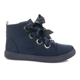 Suede Ankle Boots Bows TL0147 Navy Blue black