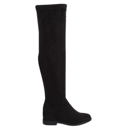 Thigh-high boots on a hidden wedge black NS076P Black