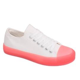 Sneakers on a colorful sole, white and pink FG-2948 Pink