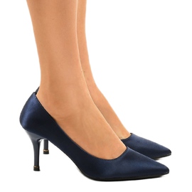 Navy blue low pumps on a heel 1756-255