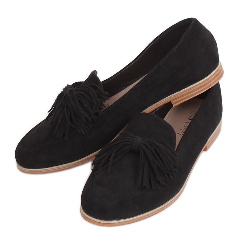 Black Women's loafers with fringes T357P Black