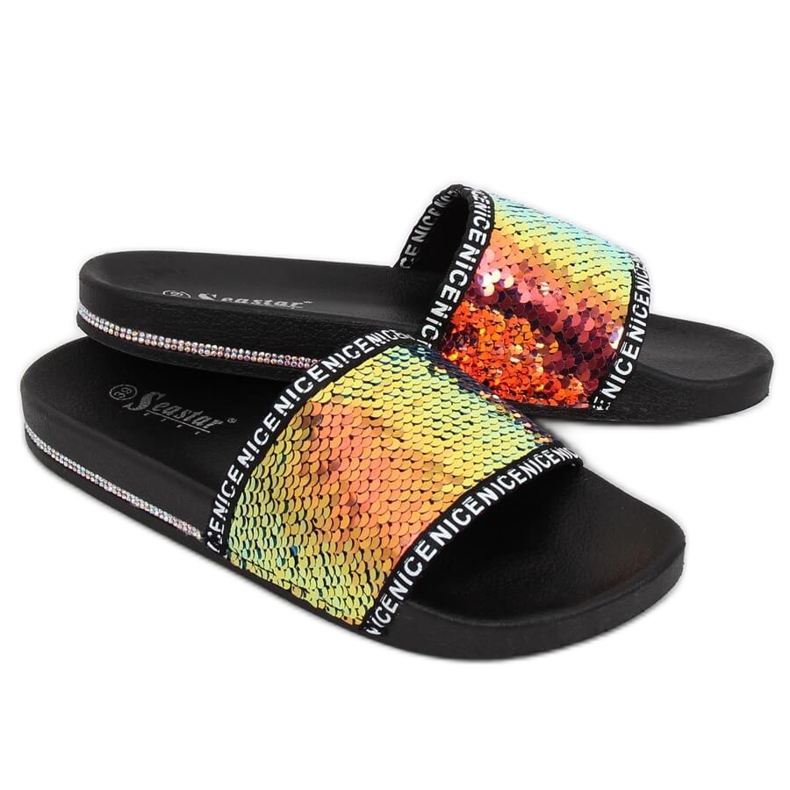 Flip-flops with sequins petrol BG50 Gold II Quality golden