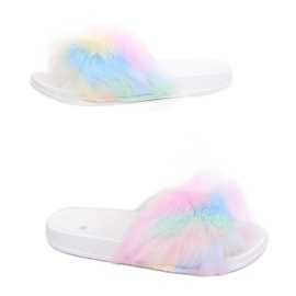 Flip-flops with rainbow fur CK153P ​​White multicolored