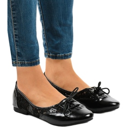 Black openwork lace-up ballerinas 61305 Black openwork lace-up ballerinas 61305