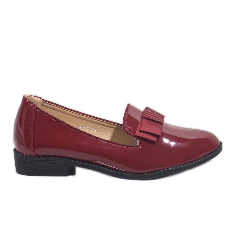Women's red moccasins with a bow F158