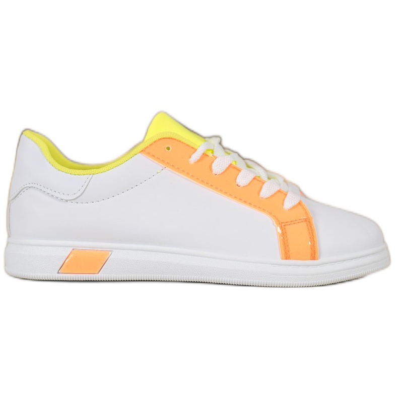 Ideal Shoes Fashionable Sneakers With Eco Leather white orange Ideal Shoes Fashionable Sneakers With Eco Leather white orange