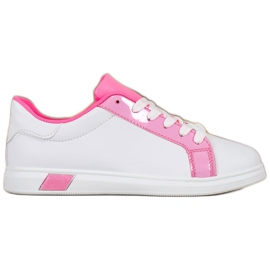 Ideal Shoes Fashionable Sneakers With Eco Leather white pink Ideal Shoes Fashionable Sneakers With Eco Leather white pink