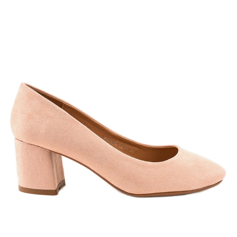 Pink suede pumps on the FM1089 post