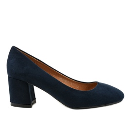 Navy blue suede pumps on the FM1089 post