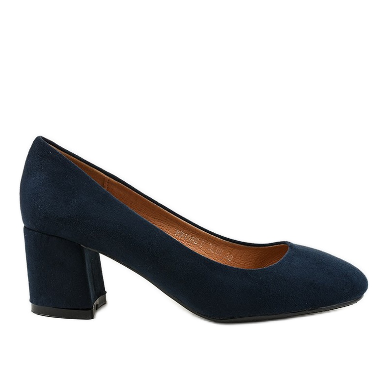 Navy blue suede pumps on the FM1089 post