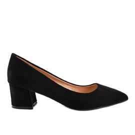 Black pumps on a post made of eco-suede FM3030 yellow Black pumps on a post made of eco-suede FM3030 yellow