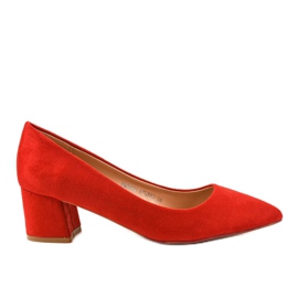 Red pumps on a post made of eco-suede FM3030
