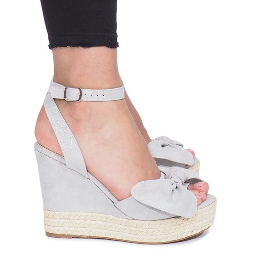 Gray wedge sandals with a bow Cubana espadrilles grey