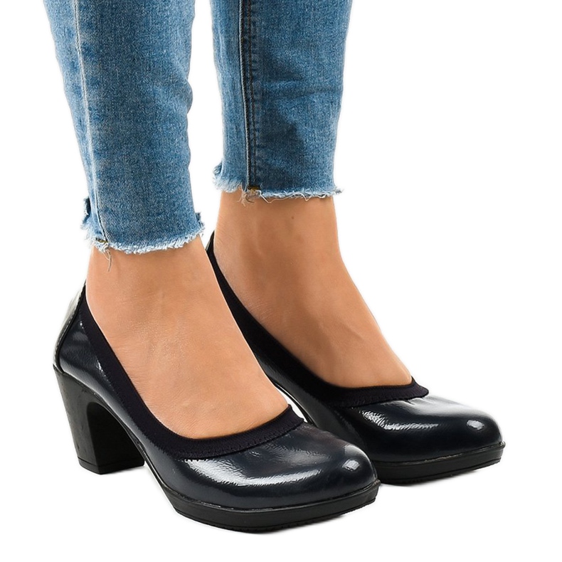Navy lacquered pumps on the post 579-2 navy blue