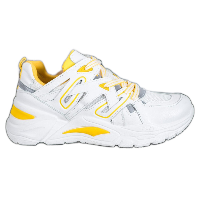 Small Swan Comfortable Eco Leather Sneakers white yellow