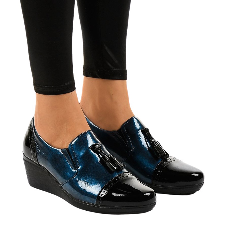 Black wedge shoes 7-9022 navy blue