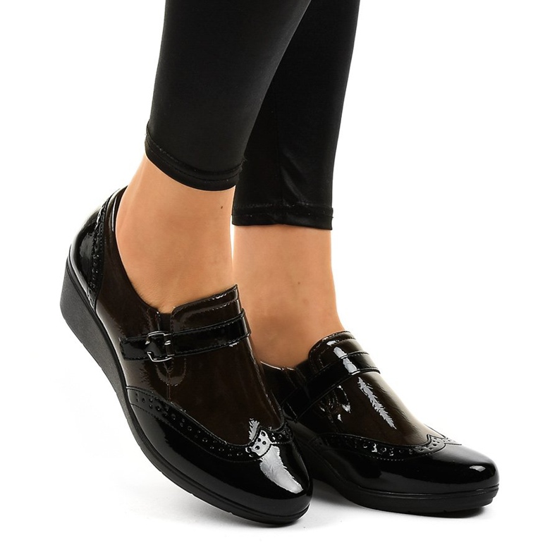 Black wedge shoes 7-9021 brown