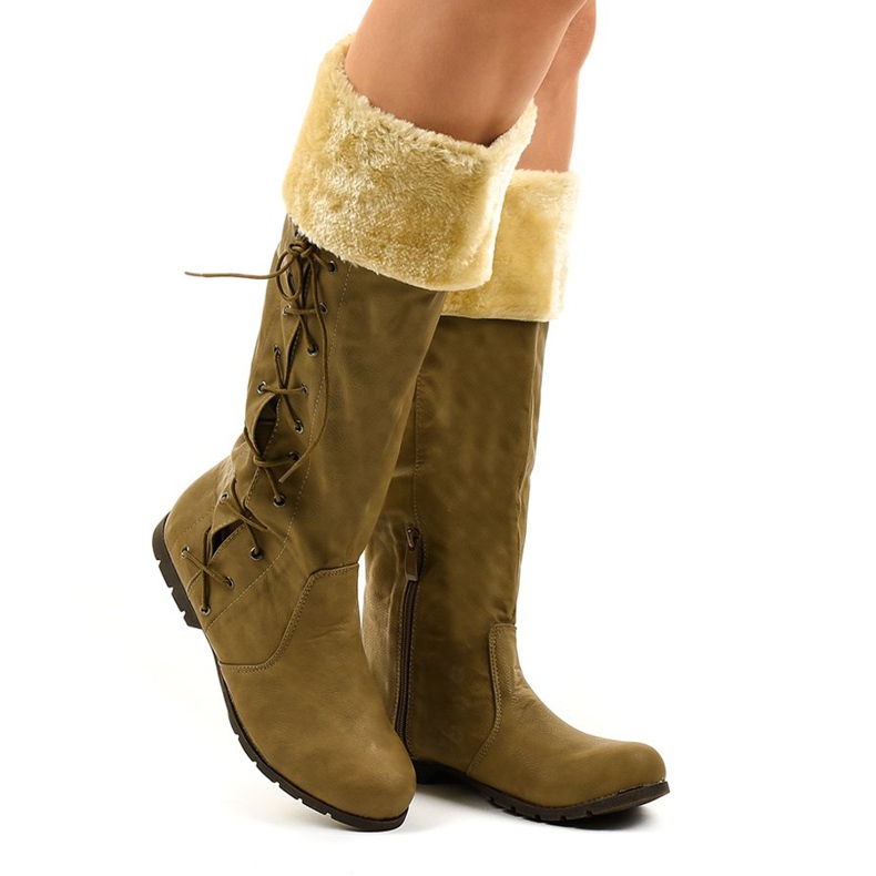 Brown, insulated flat boots AF1151