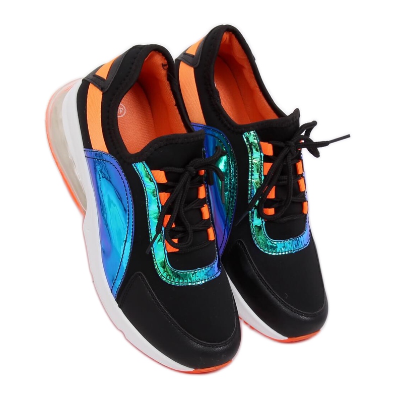 Black women's sports shoes F-3336 BLACK / ORANGE multicolored