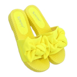Yellow women's slippers with a bow YQ225P Fluorescein