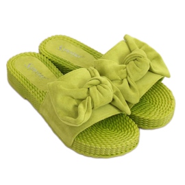 Green women's slippers with a bow YQ225P Green