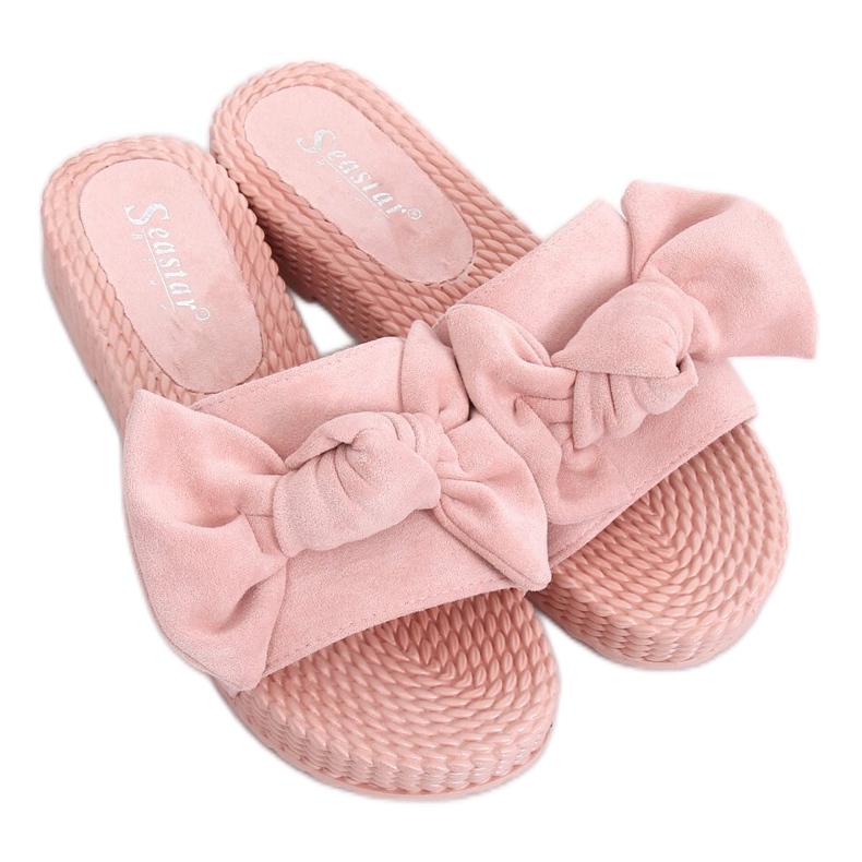 Women's pink slippers with a bow YQ225P Pink