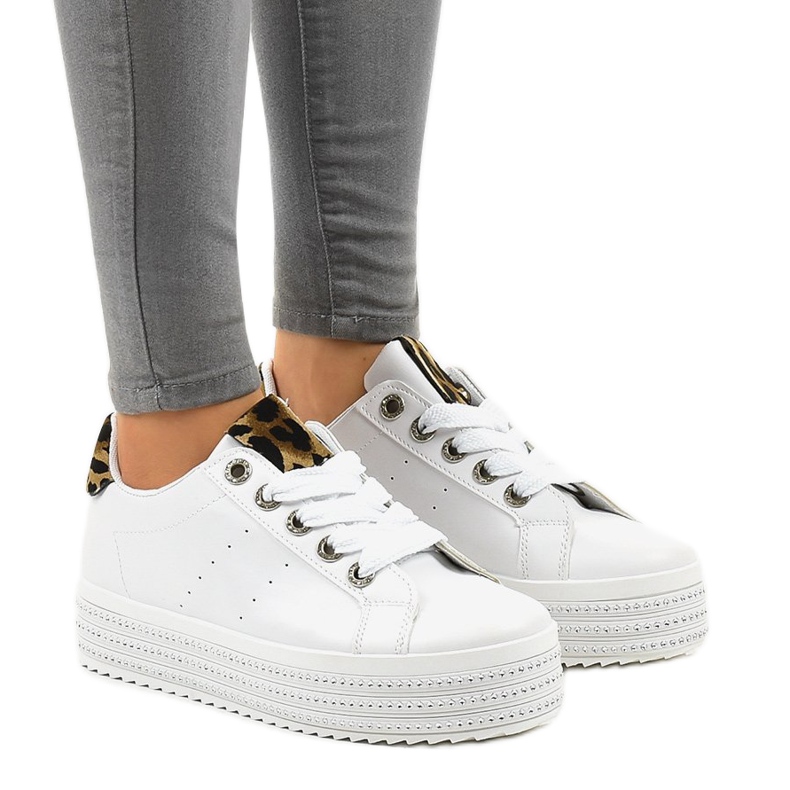 White sneakers with leopard print on the M-071 platform
