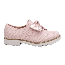 Pink slip-on shoes with a RS-WED2 bow