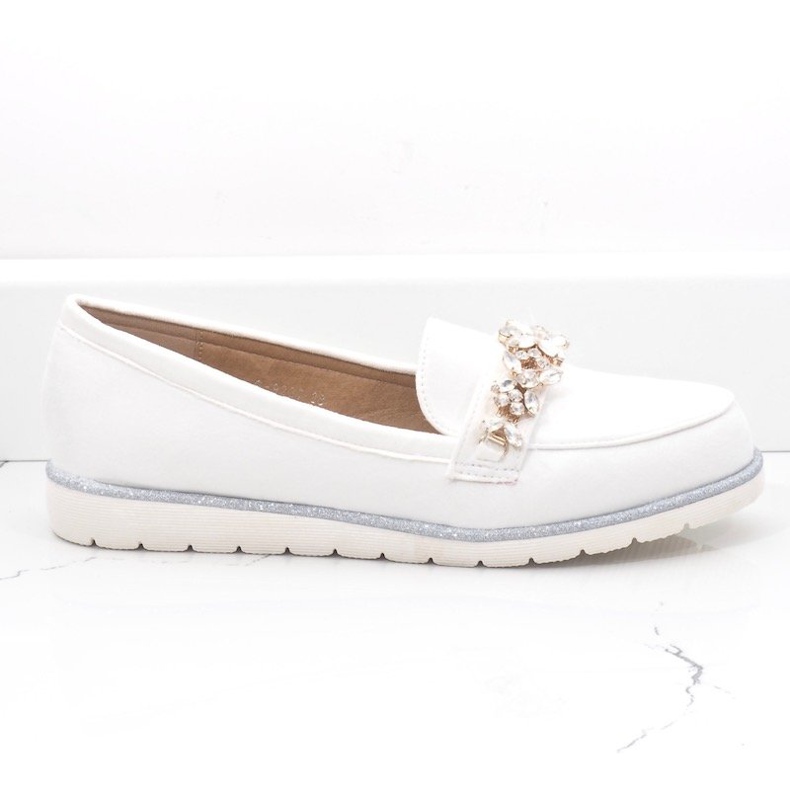 Slip-on white shoes with cubic zirconia G-9237