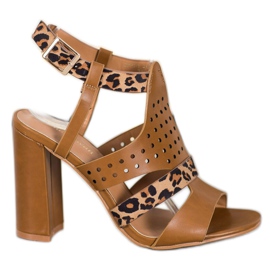 Small Swan Leopard Print openwork sandals brown Small Swan Leopard Print openwork sandals brown