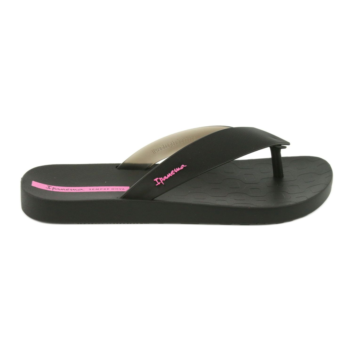 black and pink flip flops