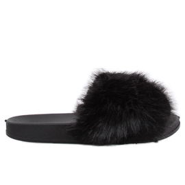 Black CK107P Black slippers with fur