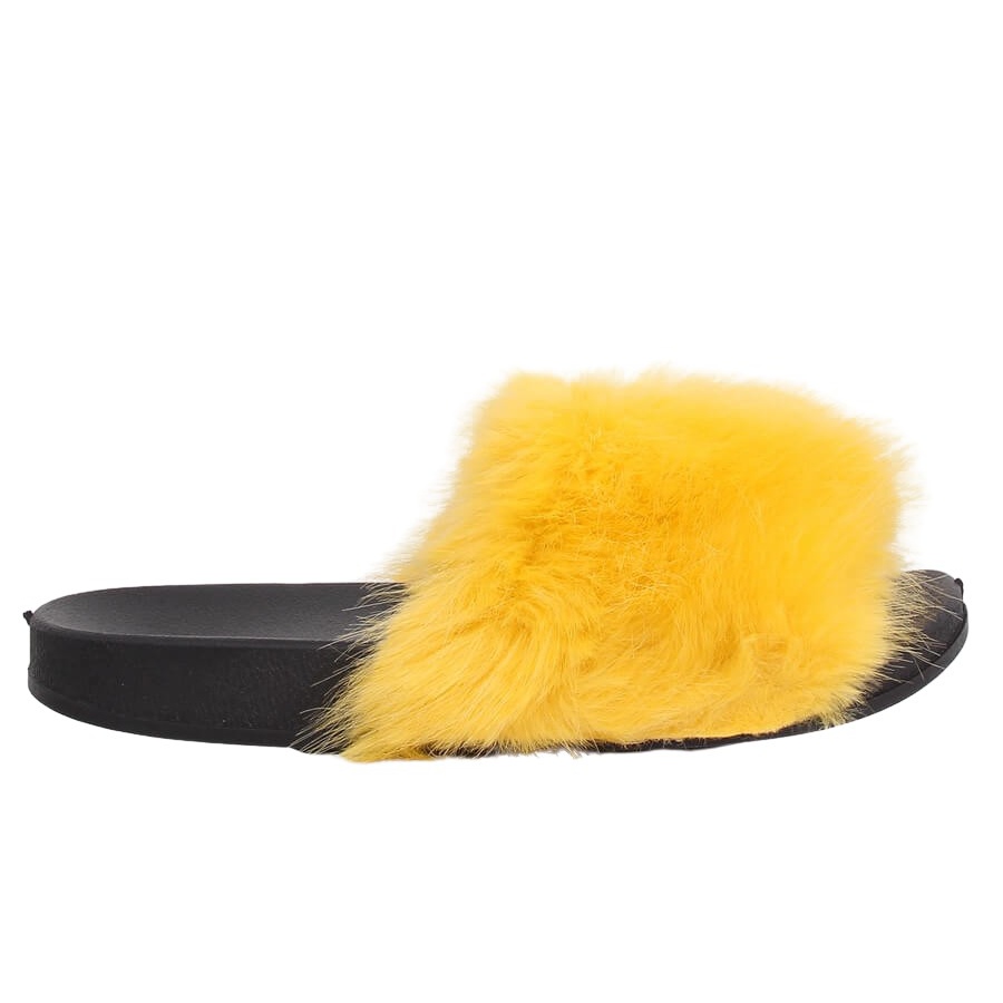 Yellow cheap fur slides
