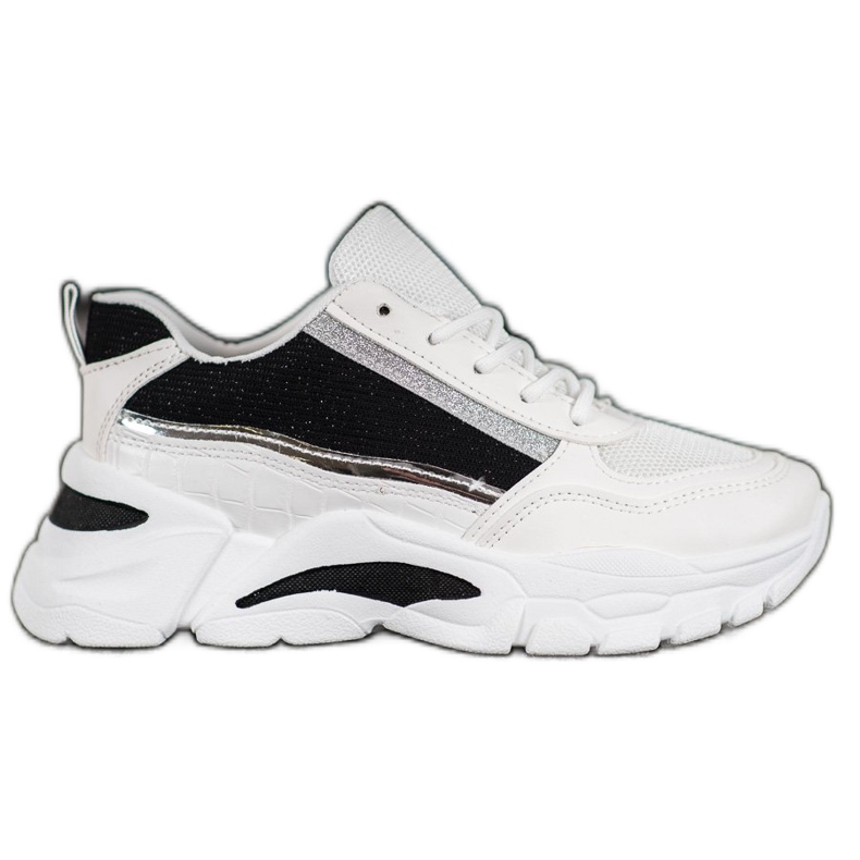 SHELOVET Stylish Sneakers With Glitter white black
